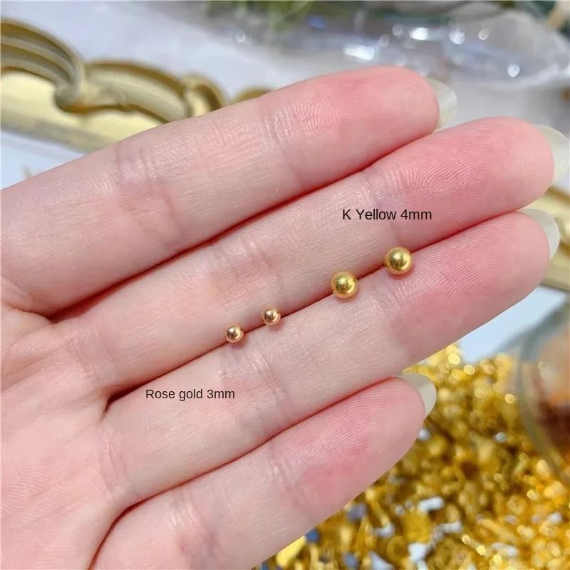 All-over 18K gold bean earrings, small gold beads, round balls, gold rose gold color gold AU750 earrings, ear care gifts