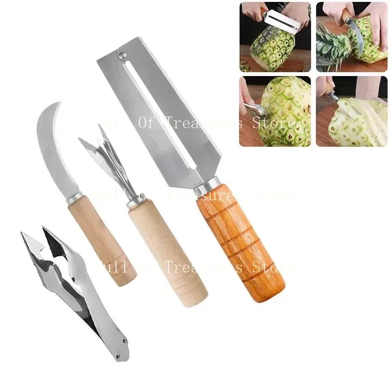 Stainless Steel Pineapple Peeler Strawberry Huller Fruit Carving Knif Non-slip Kitchen Accessories Pineapple Corer Slicer Cutter