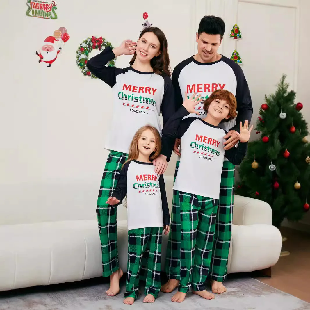 New sister  Christmas letter printing color contrast long sleeve pants baby children adult clothing parent-child clothing