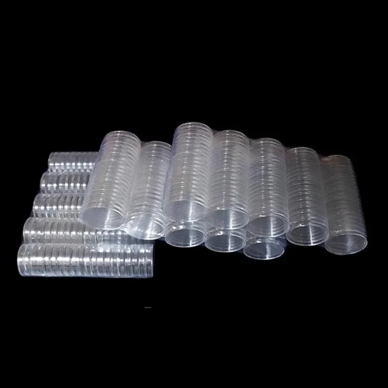 100pcs Warehouse Bundle 16-46mm Transparent Plastic Coin Holder display Capsules Collection Cases Round Ring Protection Boxs