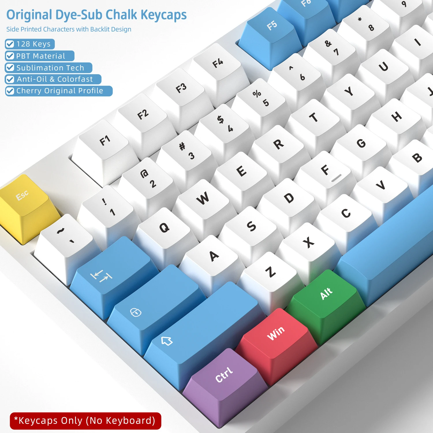 Chalk Keycaps 132 Keys PBT Material Keycaps Cherry Profile DYE-SUB For MX Switch Wooting Mechanical Keyboard ISO ANSI Layout