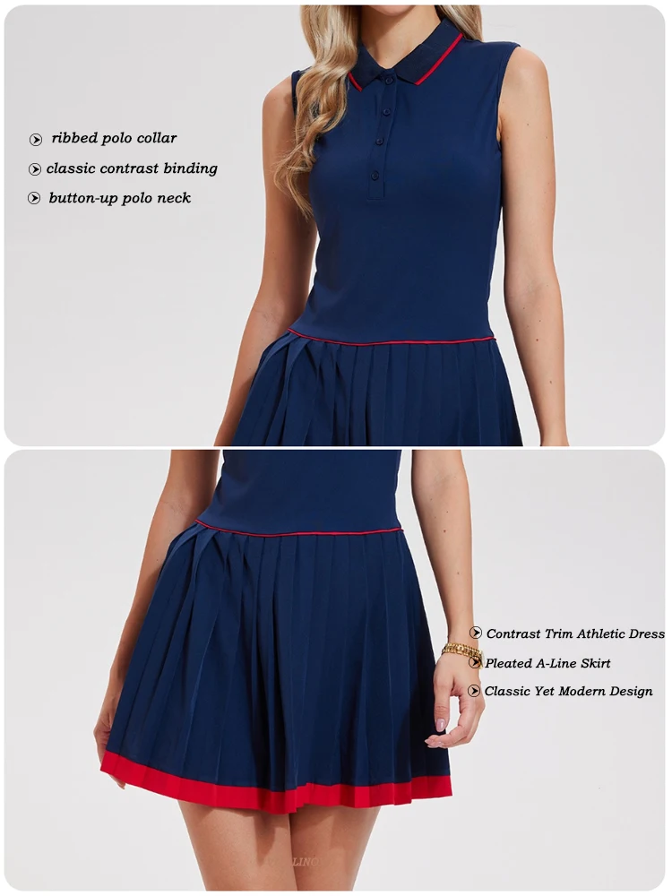 VITALINOVO Damen Mini Flowy Plissee Rüschen Tennis Sportkleid Damen Sommer Polo Golf Kleid Outfits Ohne BH Ohne Eingebaute Shorts – Detail 3