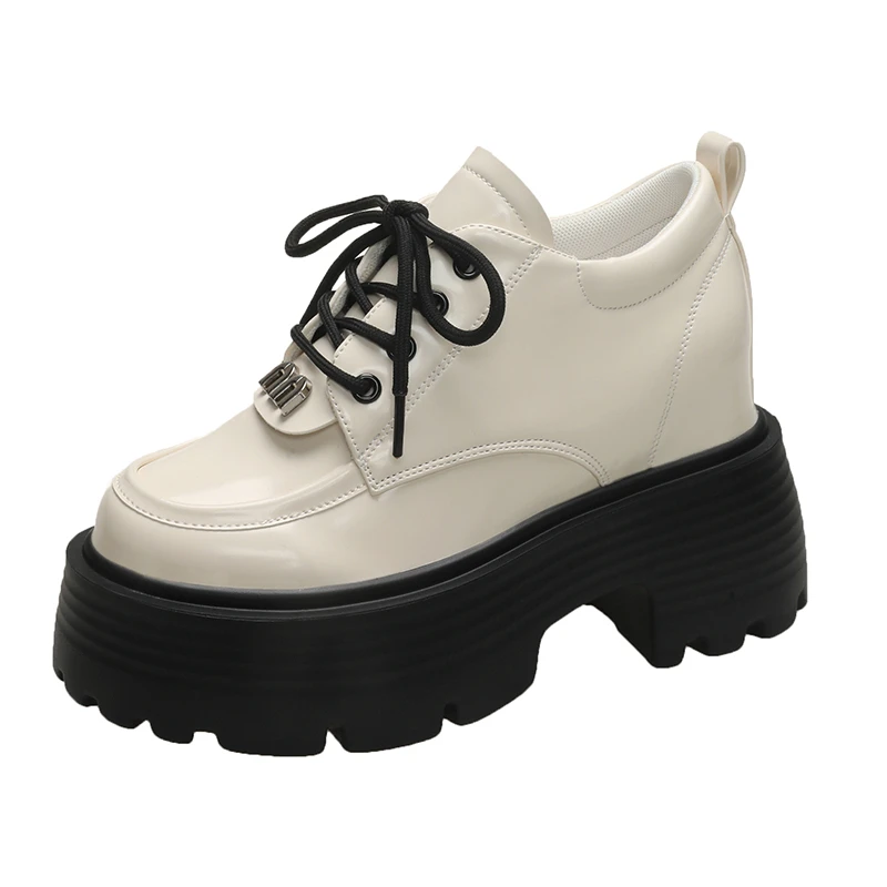 

Женская обувь в стиле панк 10 см, модные удобные кожаные кроссовки на платформе на высоком каблуке, женские повседневные уличные женские лоферы на массивном каблуке