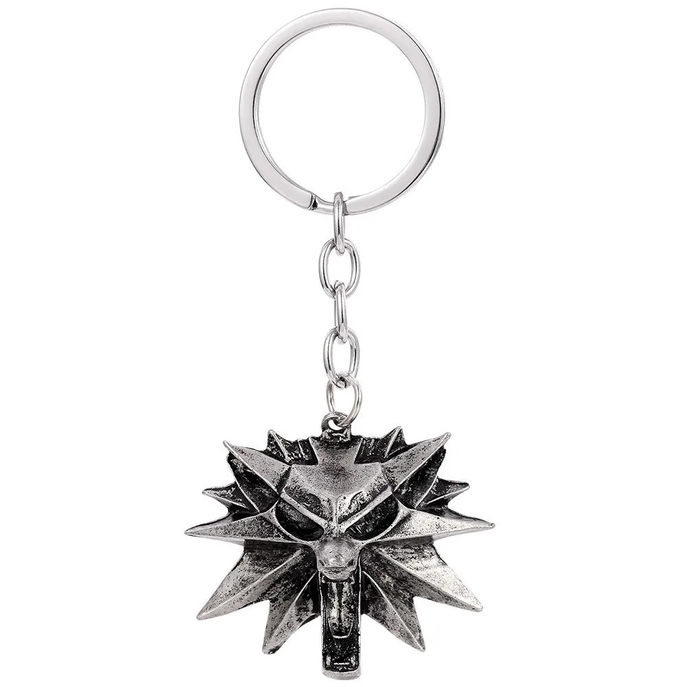 witcher keychain Creative Witcher Wolf Head Keychain Game Peripheral Jewelry Keyring