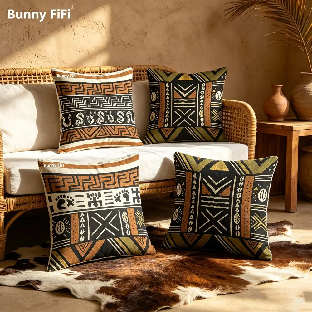 African Tribal Geometric Pillow Cover Boho Ethnic Totem Snake Print Cushion Cover Polyester Pillowcase For Sofa Living Room Home
