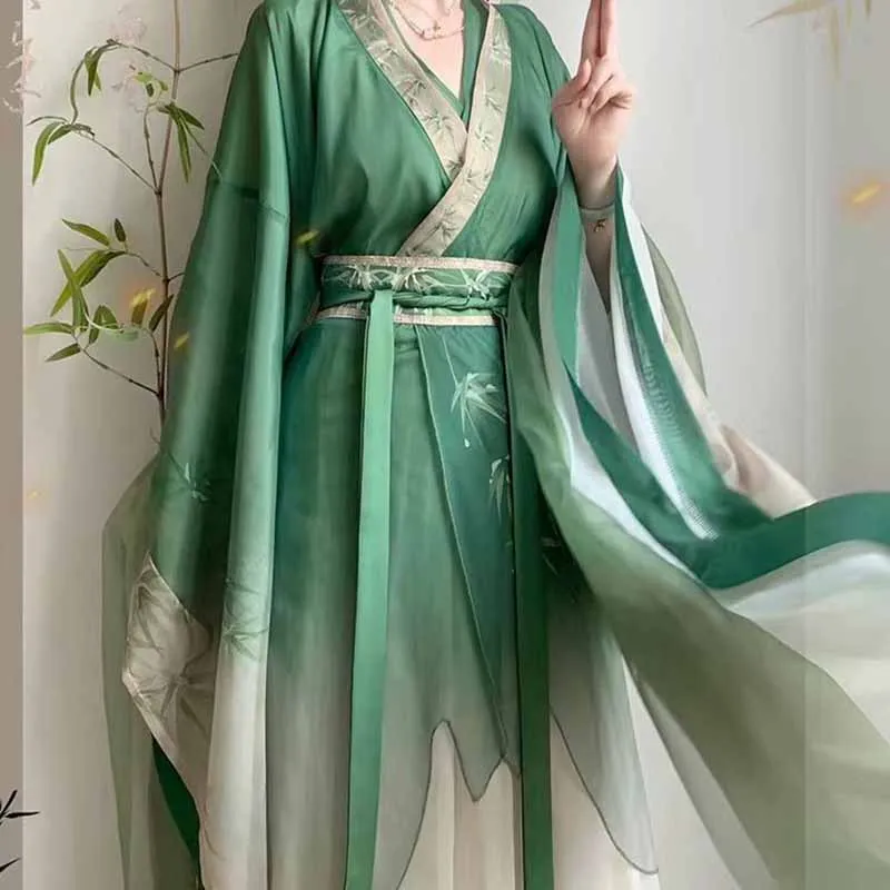 Gaun Hanfu Cina wanita karnaval peri kostum Cosplay tradisional kuno antik musim panas hijau Hanfu pakaian pesta