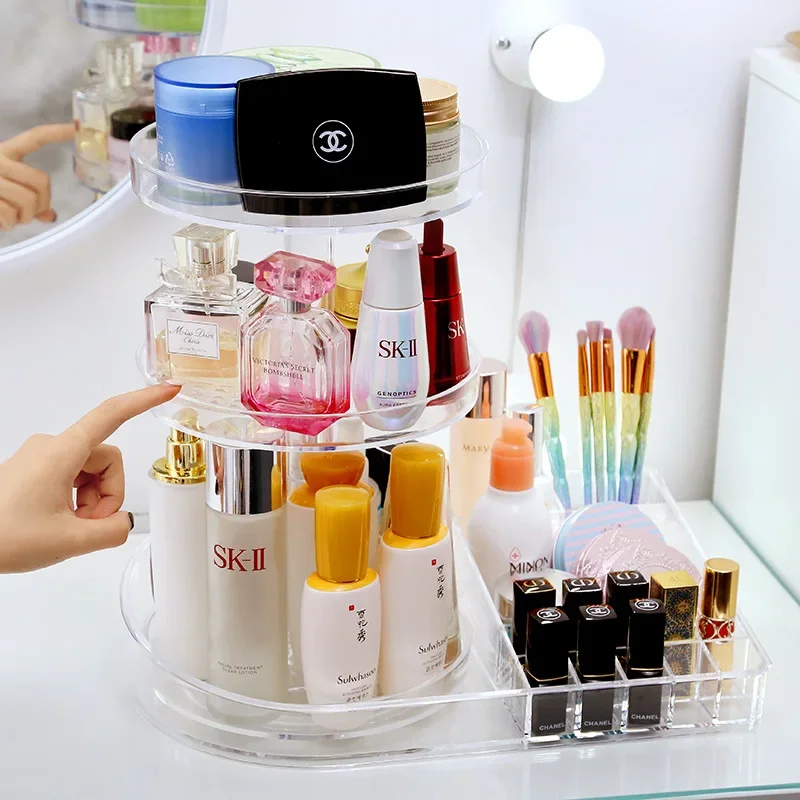 Height Adjustable Plastic Makeup Organizer 360 Degree Rotating Cosmetics Storage Rack for Lipstick/Skin Care Product Holder