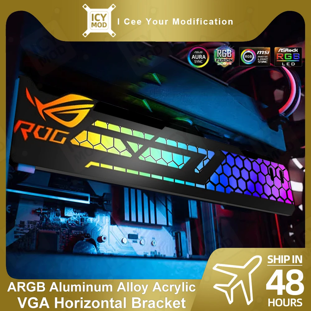 

Кронштейн для графического процессора ROG 5V3Pin Держатель VGA Сотовая сетка A-RGB Горизонтальная поддержка видеокарты AuraSync Корпус для ПК MOD