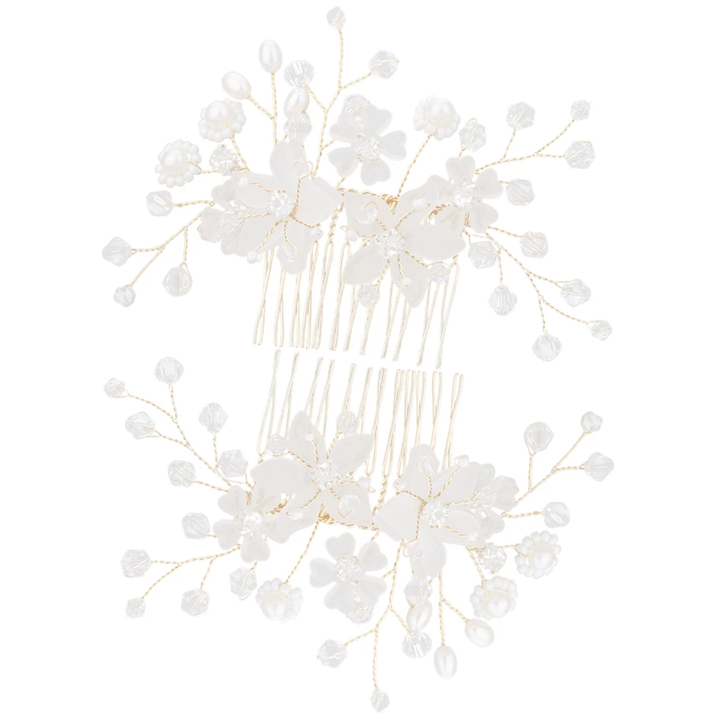 

2Pcs Vintage Silver Flower Hair Comb Bridal Rhinestone Headpiece Wedding Hair Accessories for Bride Bridal Headpiece