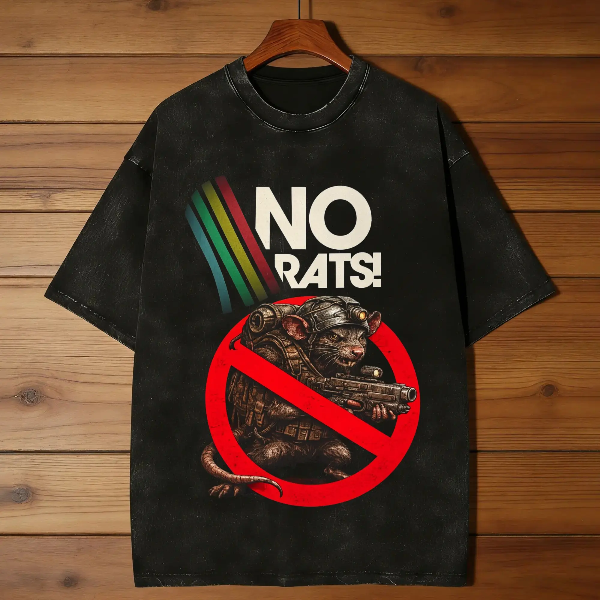 Funny Arc Raiders No Rats T-Shirt Men O Neck Cotton Washed T Shirts  Short Sleeve Tees Birthday Present Clothes