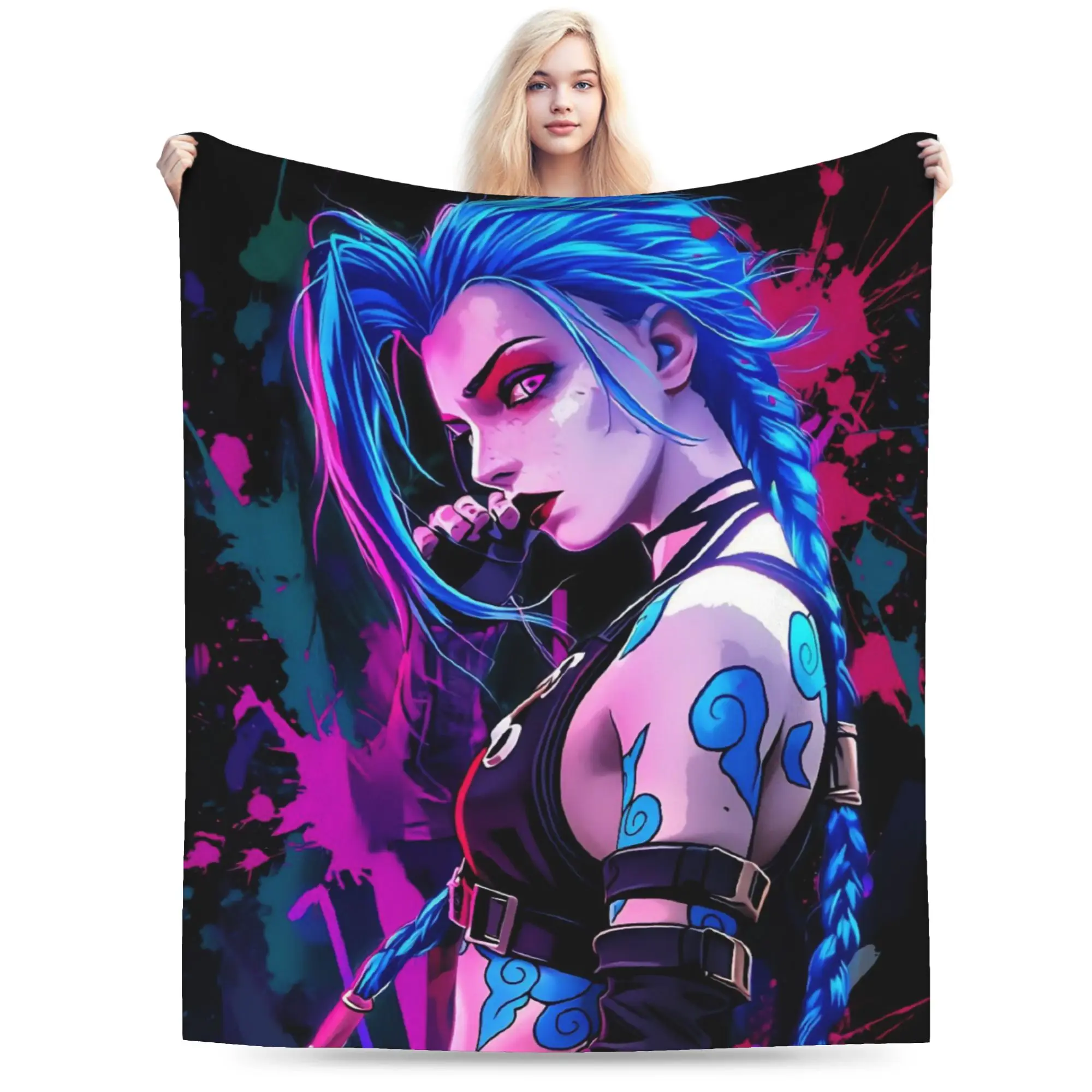 Arcane Vi Jinx Plush Blanket Children  Flannel Bedding Throws For Couch Chair Sofa Bed Warm Soft Bedspread Gift Idea