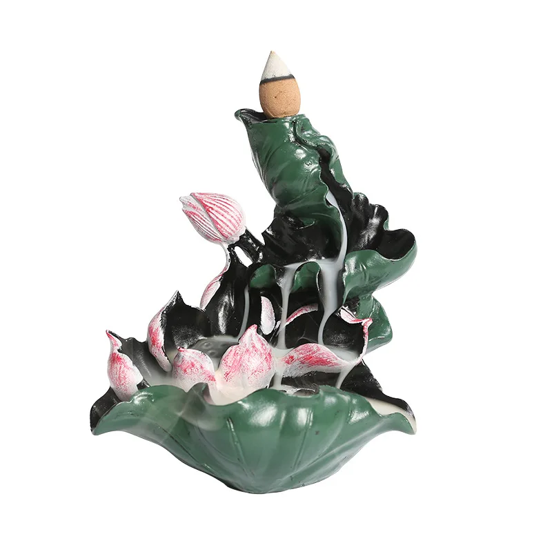 1pc, Resin Lotus Pond Backflow Waterfall Incense Burner Home Decor Ornament Aromatherapy Diffuser Ornaments for Home Decor