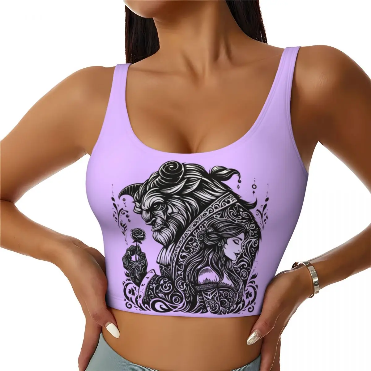 Custom Beauty And The Beast High Impact Sports Bras Women's Seamless Workout Yoga Crop Tank Tops