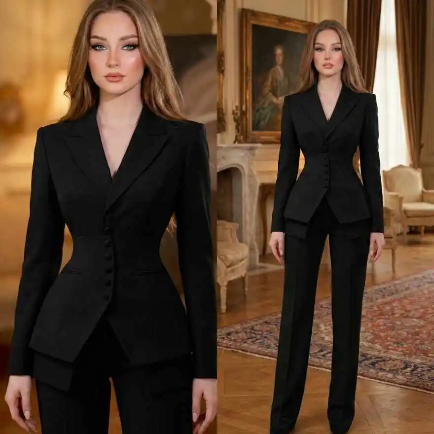 Elegant Slim-Fit Women's 2-Piece Suit Double-Layer Hem Multi-Button Formal Office Party Business Blazer & Pants Set Customized