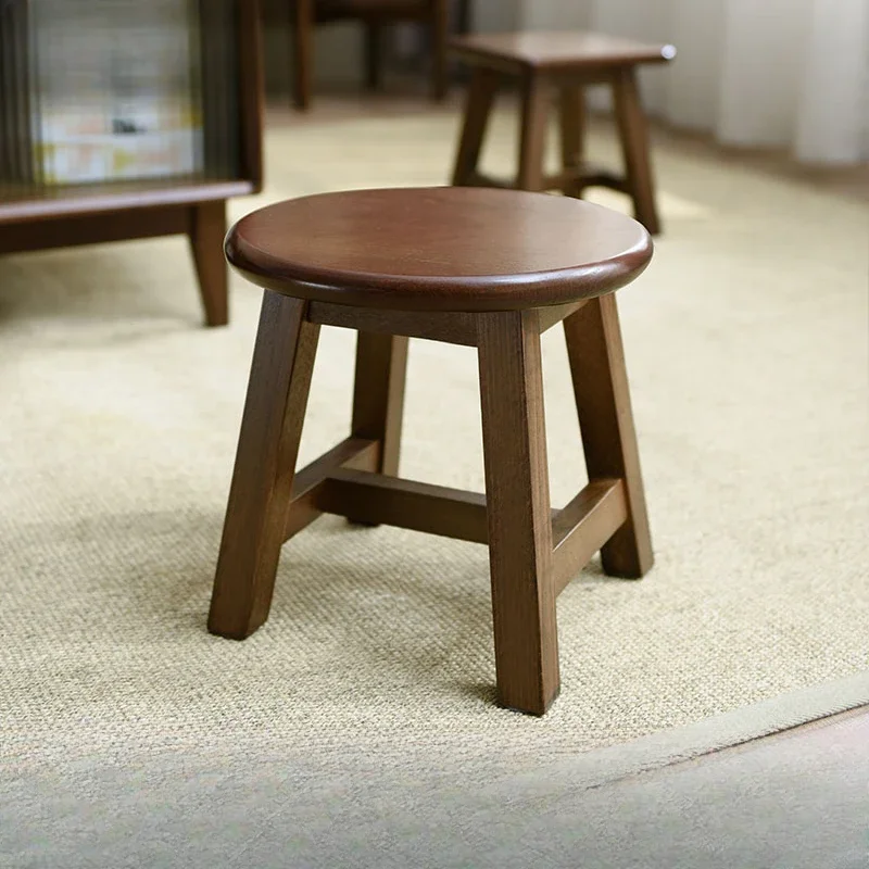 Solid wood household shoe changing stool sofa cushion footstool round low stool