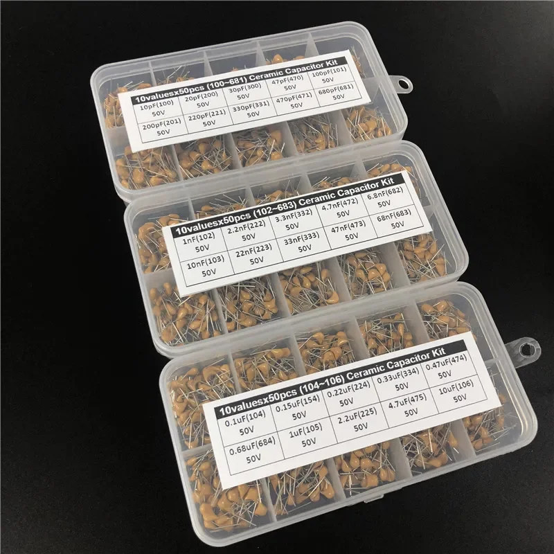 Multilayer/Monolithic Ceramic Capacitor kit 50V 0.1uF 10pF~10uF (100~106) P=5.08mm 30Valuesx50 Total 1500pcs with box