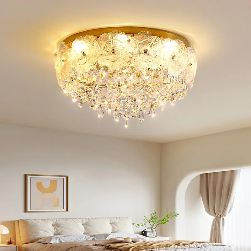 for French Light Luxury Crystal Ceiling Light Designer Warm Romantic Living Room Bedroom Study Dining Room Lamp High End