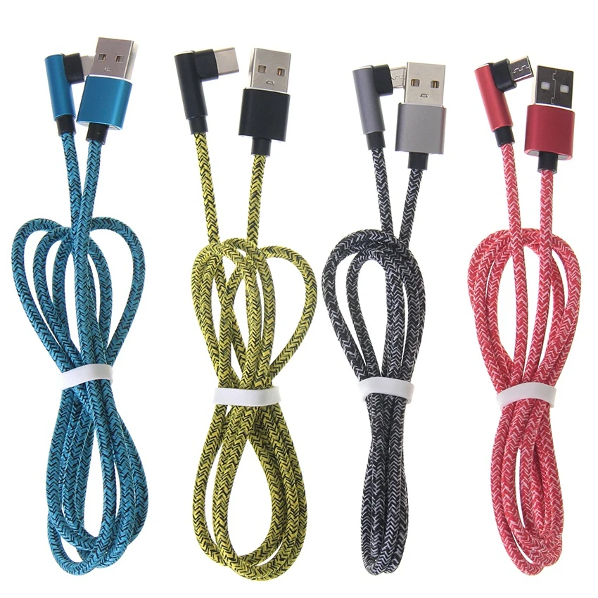 

300pcs 100cm USB Cable for iPhone Type C Fast Charging Wire 90 Degree Micro Usb Data Sync Charger Cables Cord For Android Phones