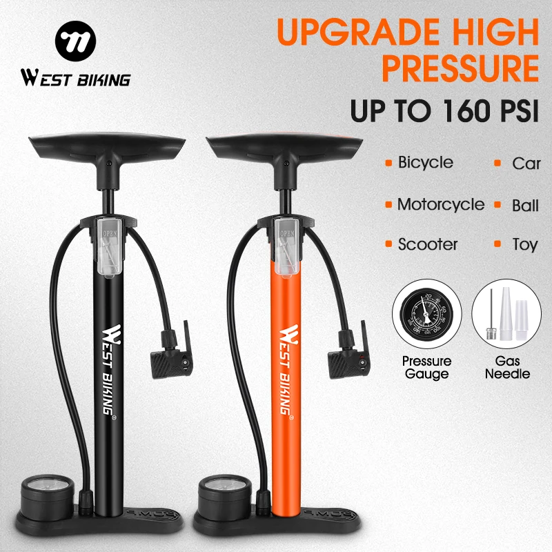 WEST BIKING 160PSI Bicycle Pump With Gauge Schrader Presta MTB Road Bike Air Pump Mutli-use Tire Inflator Cycling Accessories