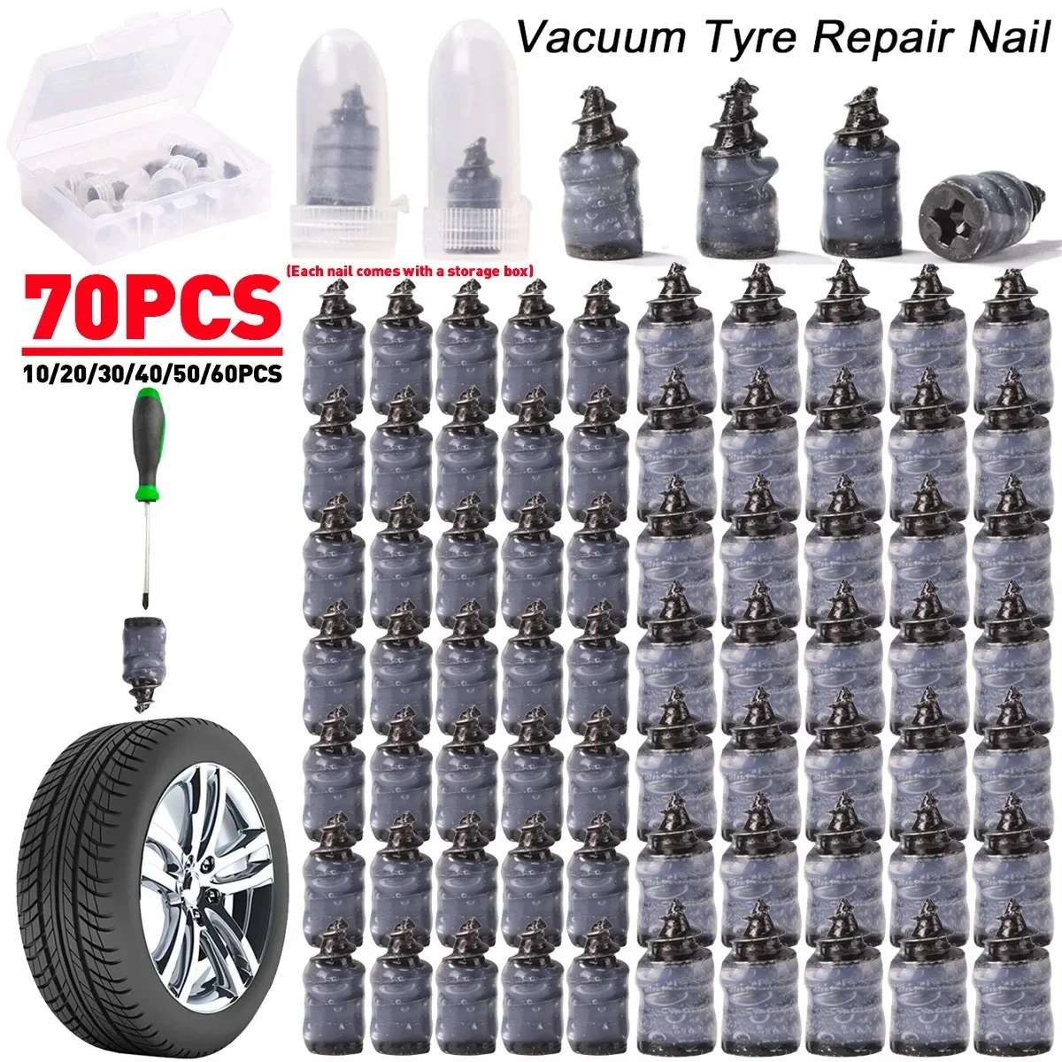 70-10PCS Uniwersalny zestaw do naprawy opon próżniowych do samochodów motocyklowych skuterów Gumowy zestaw do naprawy opon bezdętkowych Bezklejowe gwoździe do naprawy opon