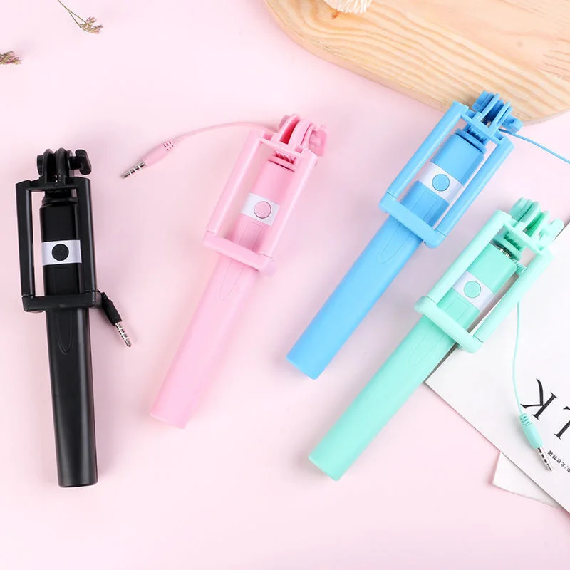 Mini Wire Controlled Selfie Stick Pink/Blue/Black Suitable for Android 3.5mm/Type-c Selfie Stick Shrinkage 18cm Stretch 72cm