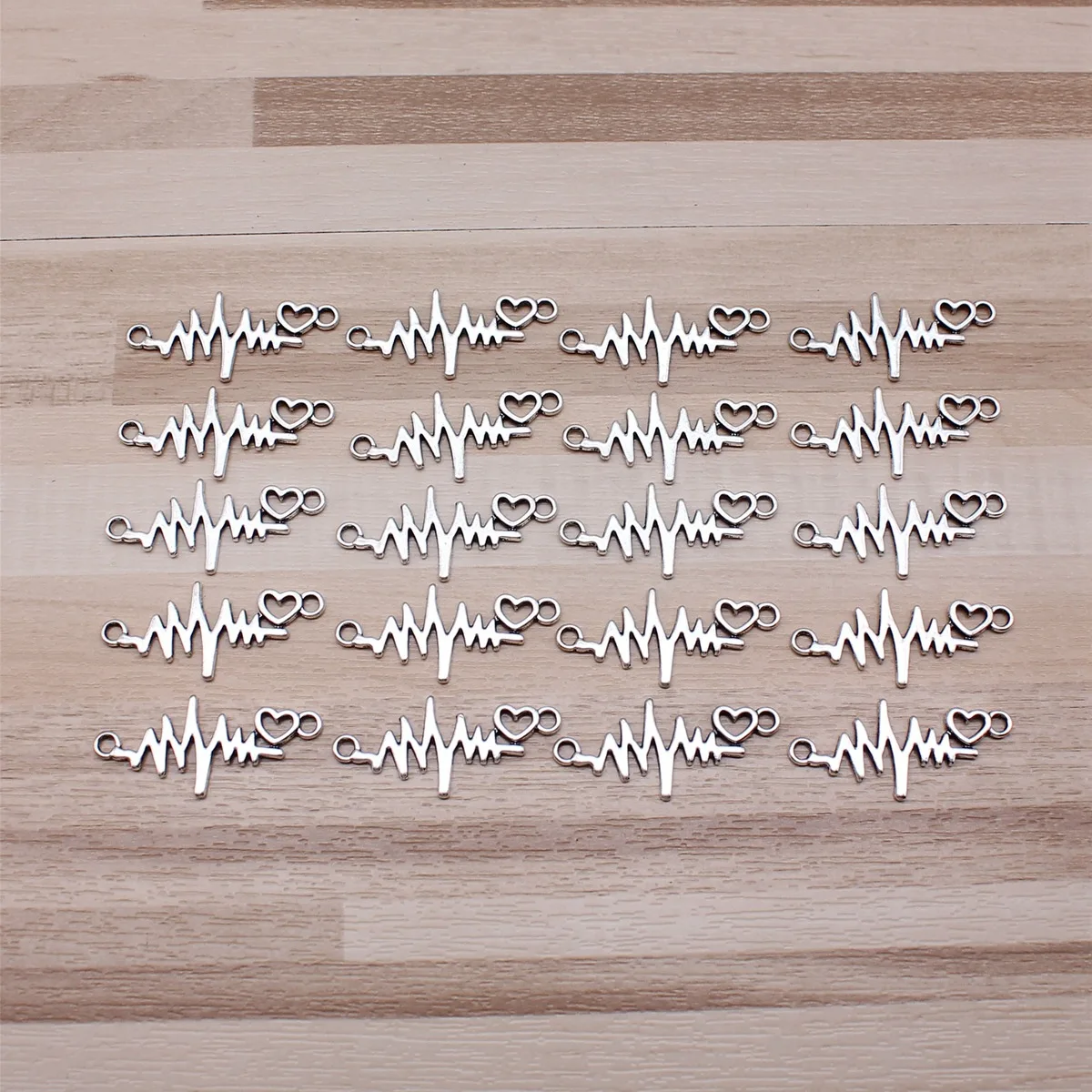 IFOCUS 20pcs/Lot Heart Ecg Connector Charms For DIY Jewelry Making Zinc Alloy 31x14mm/1.22x0.55inch