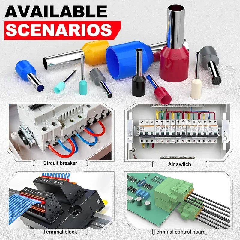 Terminales de Cable Rojos Aislamiento Nylon AWG 24 a 1/0 (0.3-50mm²) Ferrulas Cobre Conectores Crimp Pines