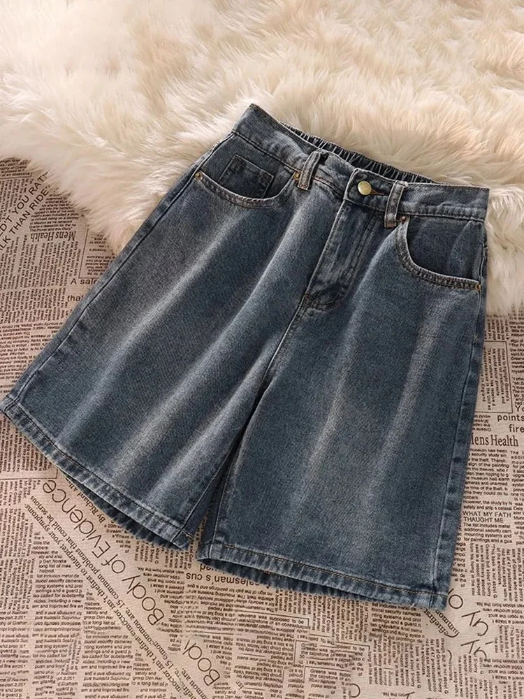 

High Waist plus Size Denim orts Women's Summer New Sle Pear ape Slim Wide Leg Five Parts Pants Commute Sle Korean Ver...