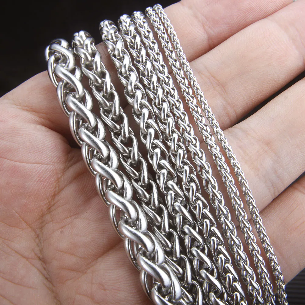 2-8mm (40-100cm) Full Size Stainless Steel Dragon Chain Necklace Fashion Punk Twist Chains Jewelry Gift for Men Women Wholesale
