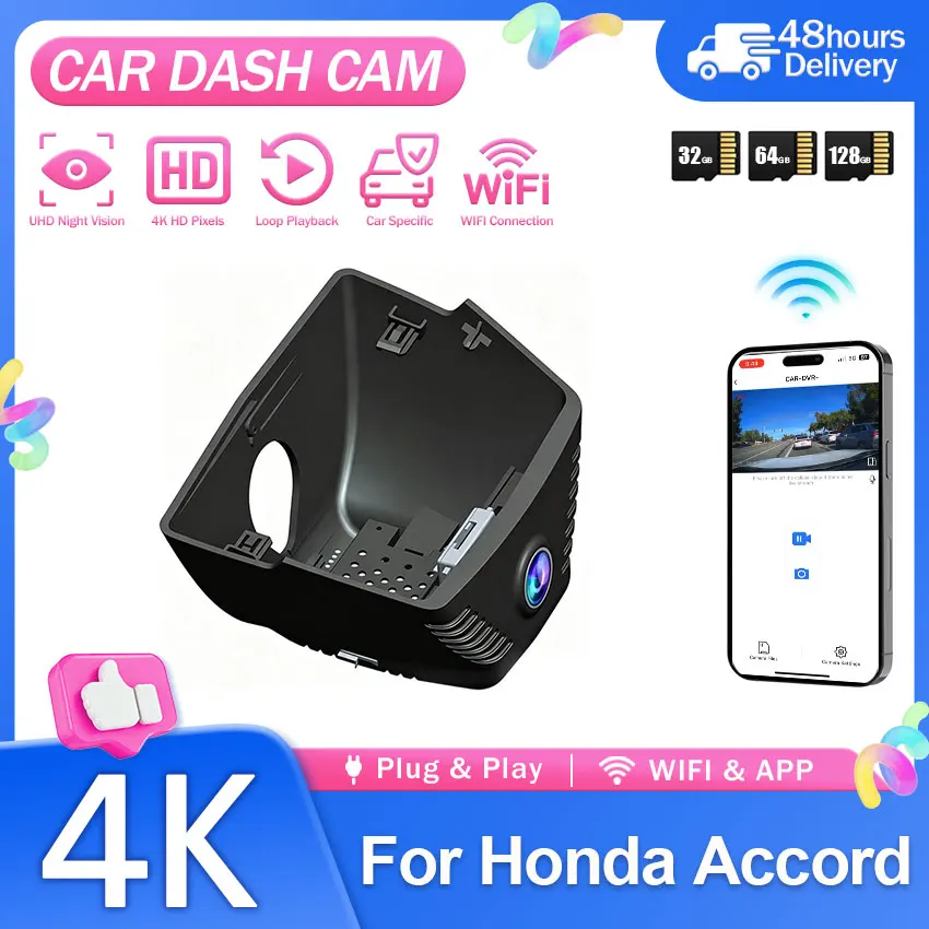 4K Dash Cam for Honda Accord 11th Gen 2023-2026 WiFi & APP Control Plug and Play DashCam Video Recorder