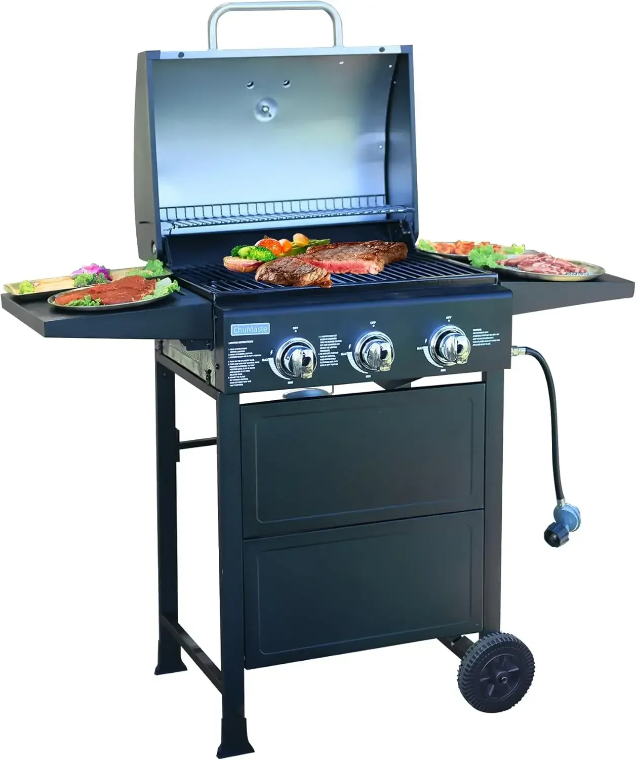 Grill. 3 burner gas grill, Propane Grill, bbq grill with thermometer, gas grill outdoor for small gatherings