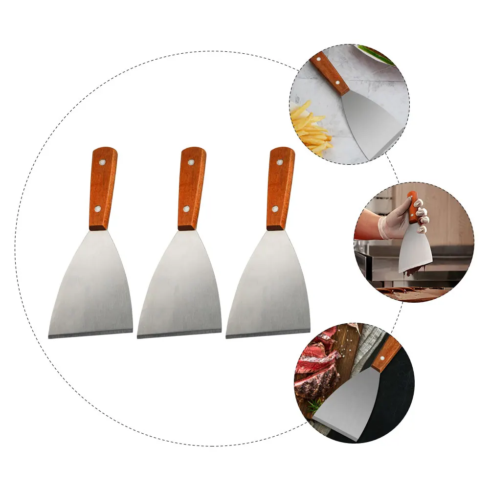 

3pcs Stainless Steel Grill Wooden Handle Steak Spatula Heat Resistant Kitchen Cooking Tool For Restaurant Home Use Griddle