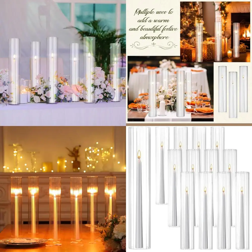 

Set of 12 Glass Candle Holders, 2.5 x 14 Ribbed Cylinder, Open Ended, Ideal for Home Decor and Special Events