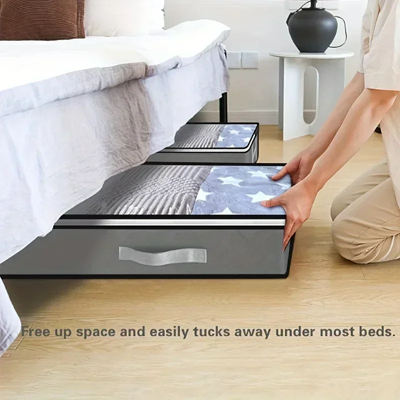 Dustproof under-bed storage box with reinforced handles, suitable for quilts, blankets, pillows, and toys, bedroom accessories. image 5