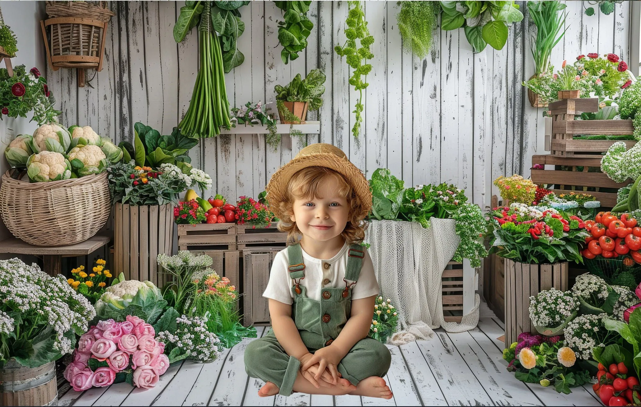 Farm Market Photography Background Fresh Vegetables Fruits Children Birthday Cake Smash Portrait Decoration Background Photo