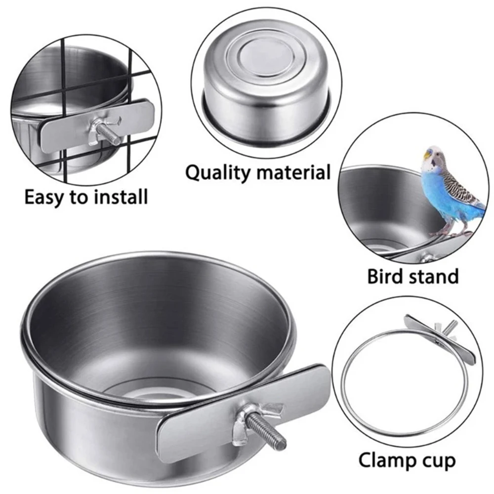 Rabbit Pet Food Dish Hamster Stainless Steel Clamp-on Water Drinker Bird Feeder Parrot Feeding Bowl Cage Cup Hanging bowl