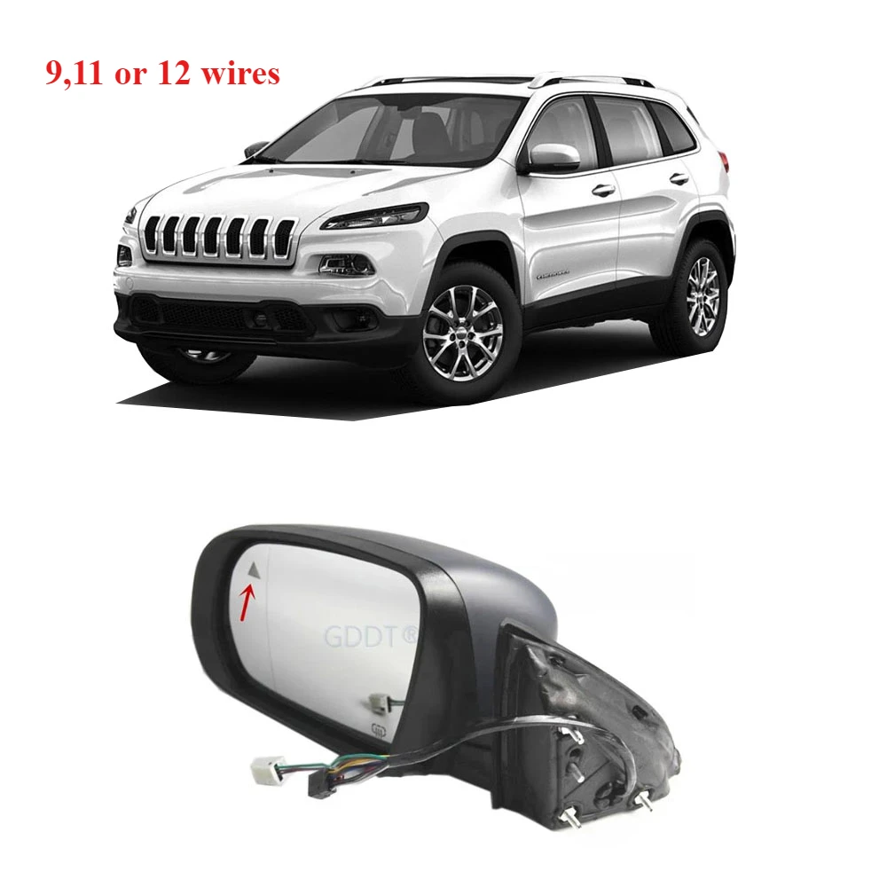 1 Piece LHD Side Mirror for Cherokee Kl 2015-2018 Rear Parking Glass with Door Lamp 9 11 12 Wires Available Turning Signal Lamp