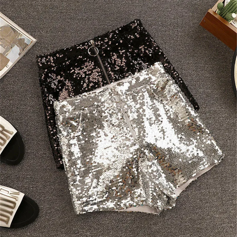 Women Sexy Sequin Fashion Casual Shorts Shiny  Womens Elastic Waist Shorts three-point Shorts Hot Short Pants Spring New