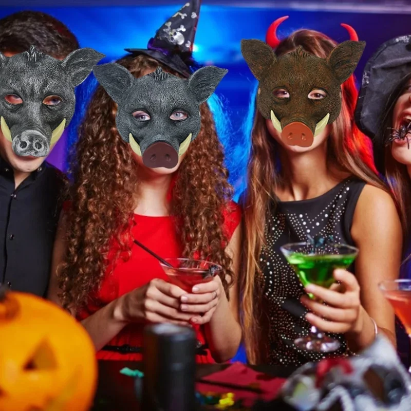 Pu Halloween For Men Women Custome Cosplay Pig Head Props Party Carnival Mask Face Cover Dress Up MN12