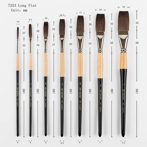 Imagen 2 del producto ArtSecret Pro artista acuarela cepillo plano largo 7253 virola de latón mezcla de pelo de ardilla y pelo de caballo suministros de arte