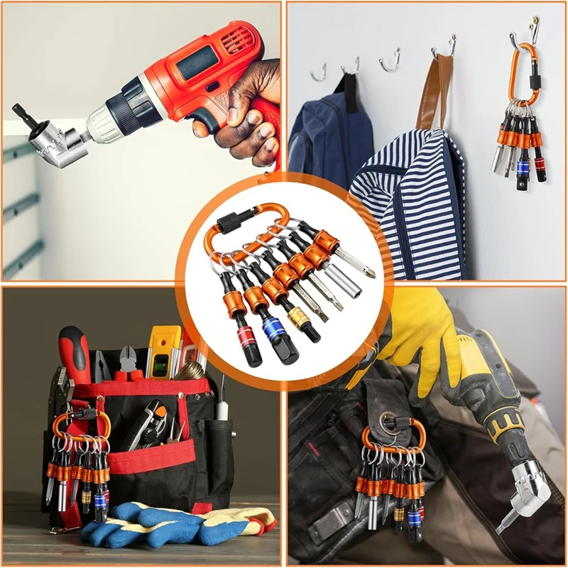 A23T Drill Bit Holder Keychains, 18Pcs 1/4 3/8 1/2 Inch Socket Hex Shank Screwdriver Bit Holder Set