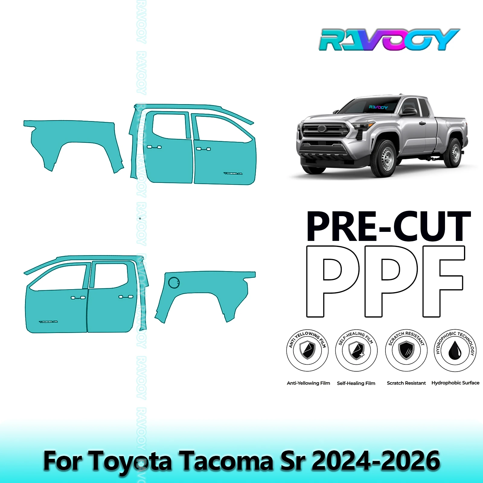 

For Toyota Tacoma Sr 2024-2026 8.5mil Clear Matte Pre-Cut PPF Door & A/B Pillar Kit TPU Paint Protection Film Set