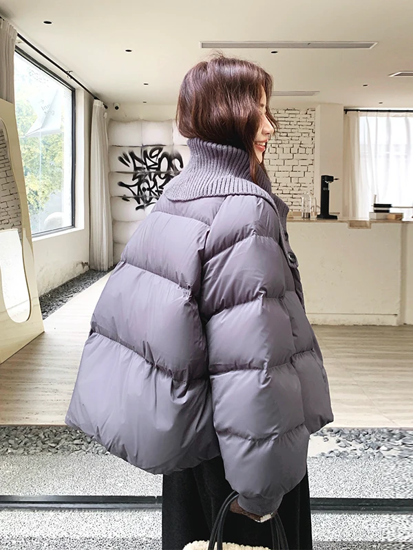 니트 스탠드 칼라 브레드 다운 재킷 여성용 2025년 겨울 신상 하이 디자인 감각적 따뜻한 외투