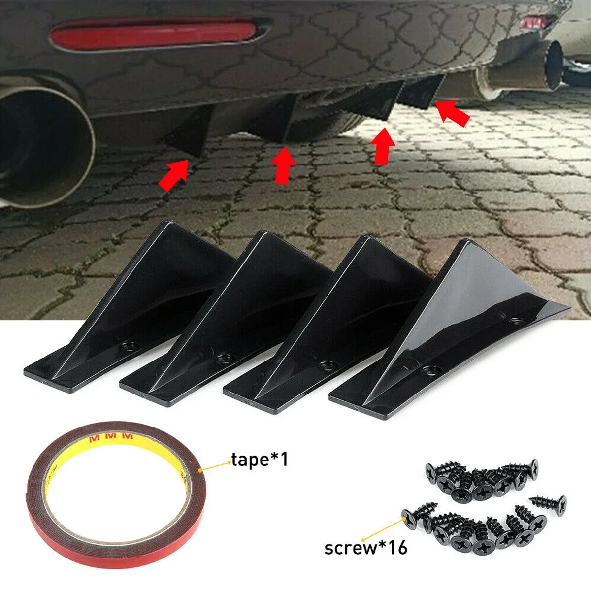 Universal Wing Shark Triangle Rear Bumper Diffuser For Audi A3 A4 B6 B8 B7 B5 B9 A6 C5 C6 C7 A5 Q5 Q7 8P 8V 8L Car Accessories