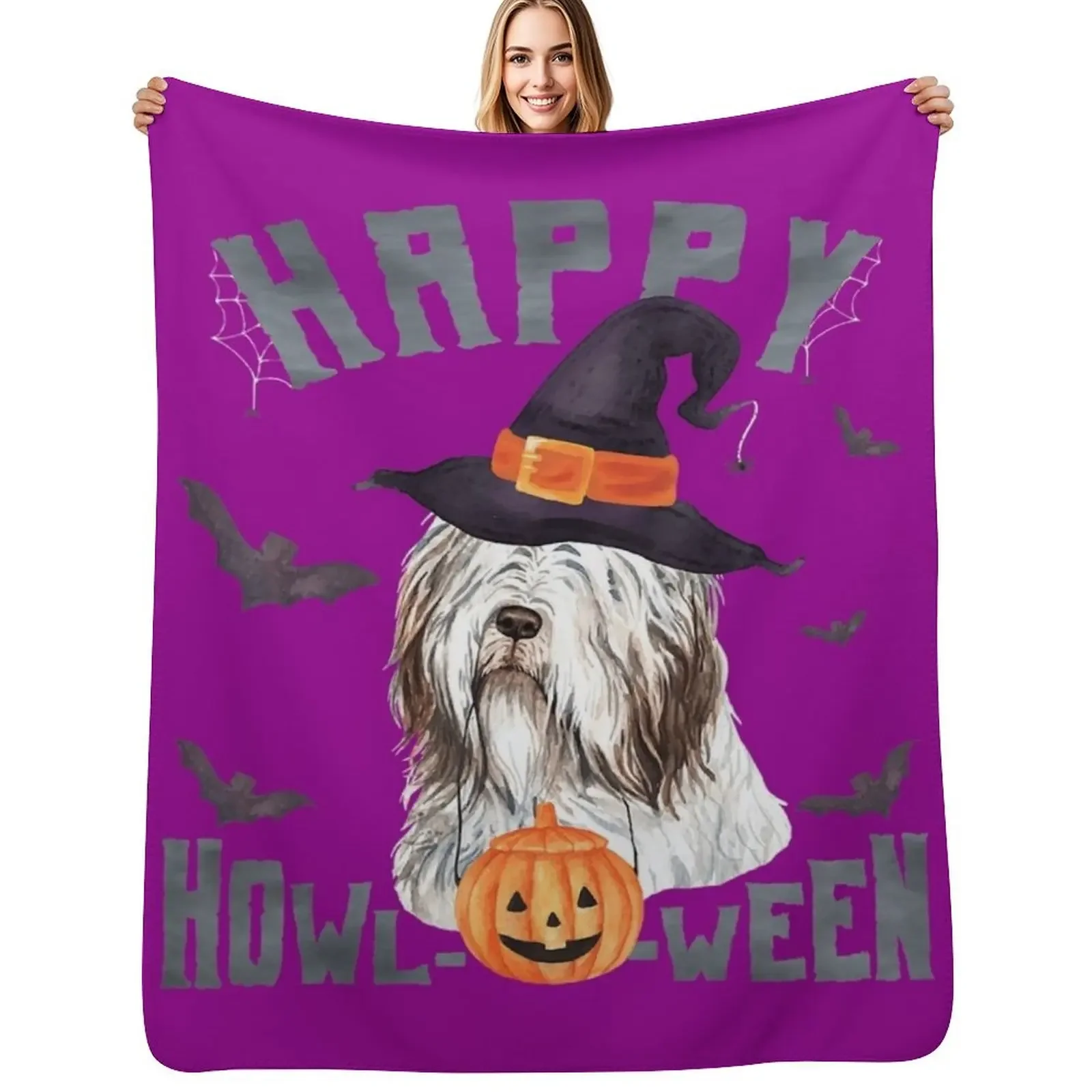 

Happy Howloween Bearded Collie Dog Pun Halloween Costume Throw Blanket Personalized Gift Flannels Summer Cute Plaid Blanket