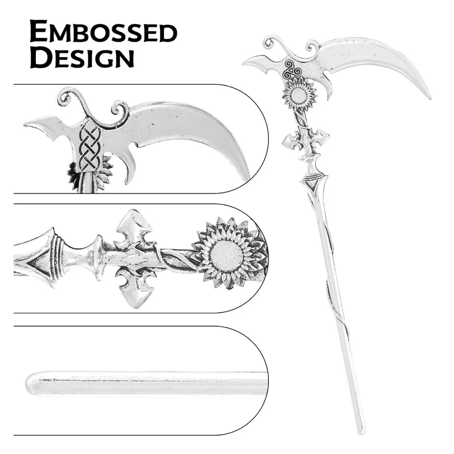 2pcs Sunflower Reaper Scythe Hair Styling Pins Black Wicca Witch Hair Slide Renaissance Festival Hair Accessories for Women Hai