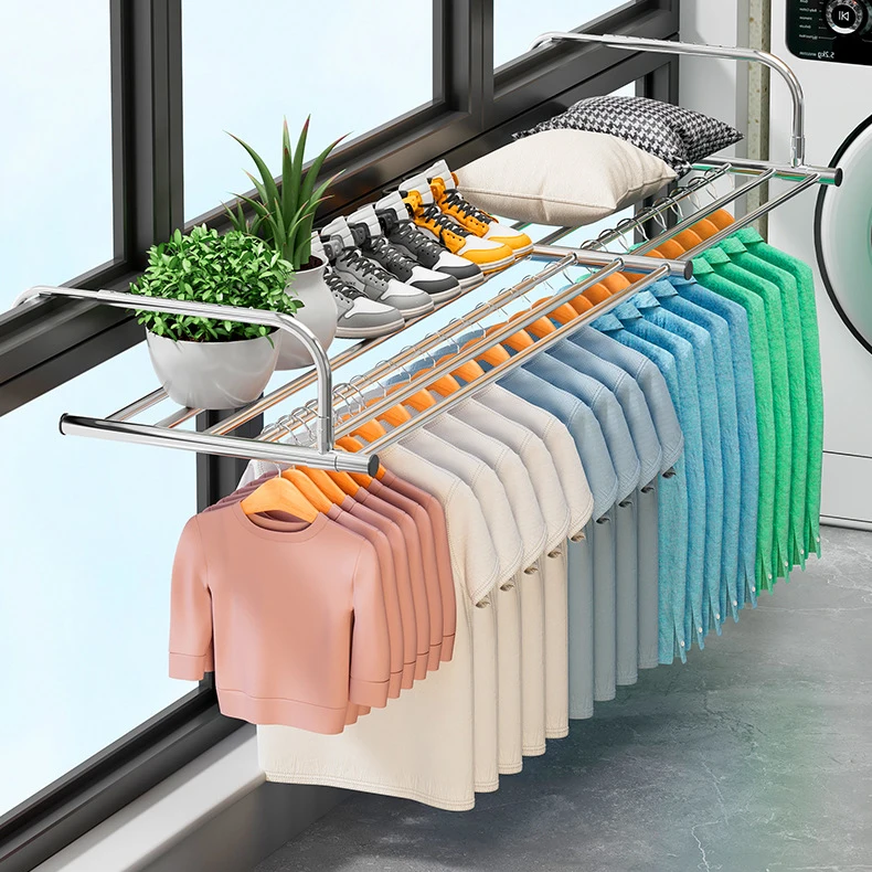 3-in-1 Telescopic Organizer: Heavy-Duty Stainless Steel Shoe Rack, Anti-Theft Guardrail & Drying Rod for Balcony & Outdoor