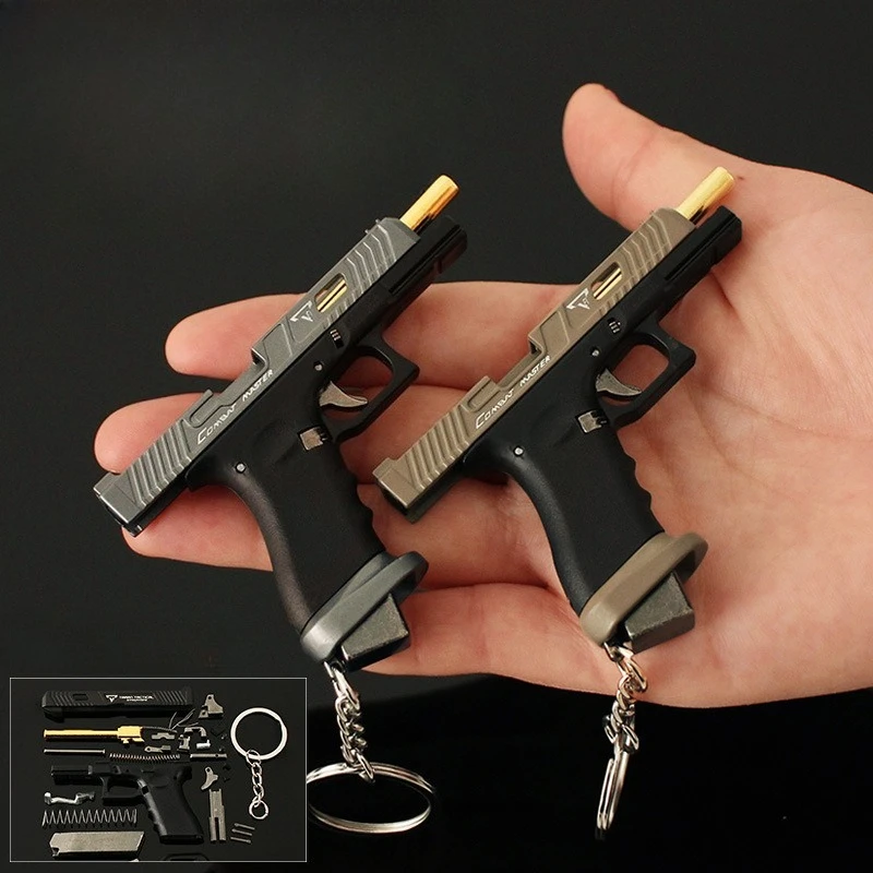 Porte-clés pistolet jouet Glock, 7cm/2.75 pouces, périphérique de jeu TTI G34 1:3, pendentif en métal en Nylon Semi-alliage amovible, modèles cadeaux pour garçons, artisanat