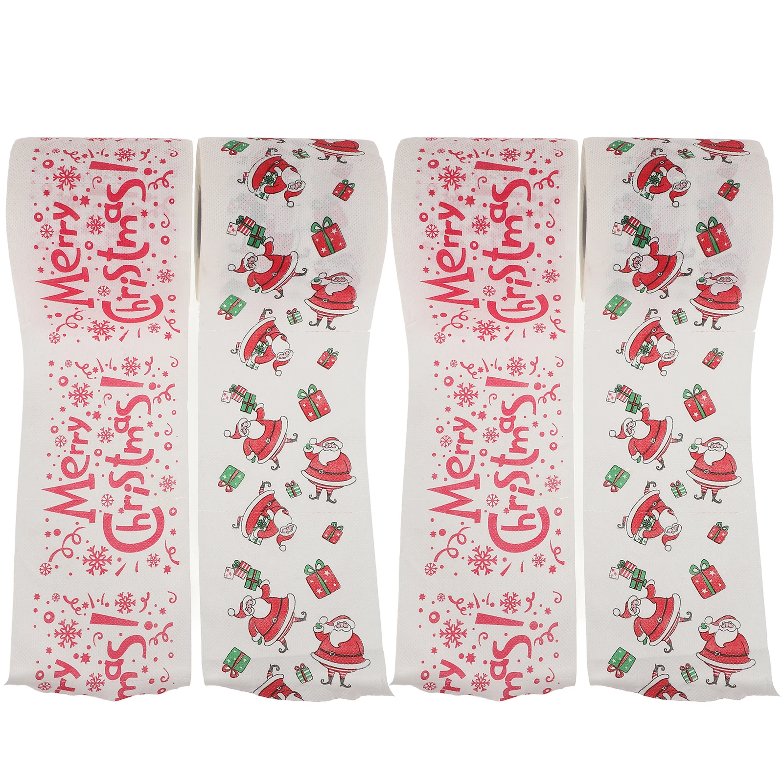 4 لفات من ورق التواليت لعيد الميلاد، طبقة مزدوجة سميكة للعطلات، عيد ميلاد سعيد، سانتا كلوز، طباعة مضحكة، ديكور الحمام للحفلات