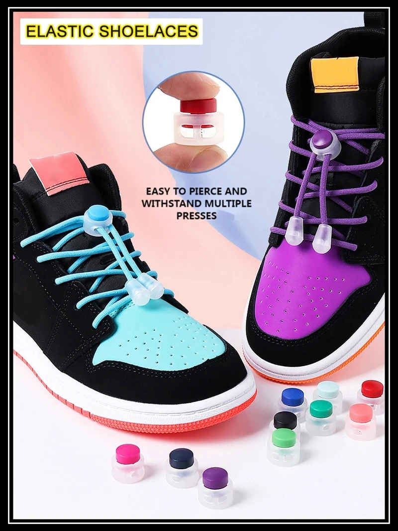 1 Paar bunte Schnürsenkel mit Federverschluss, ohne Schnürsenkel, runde elastische Schnürsenkel für Sneaker, Schnürsenkel ohne Binden, für Kinder und Erwachsene, schnelle Schnürsenkel. – Detail 1